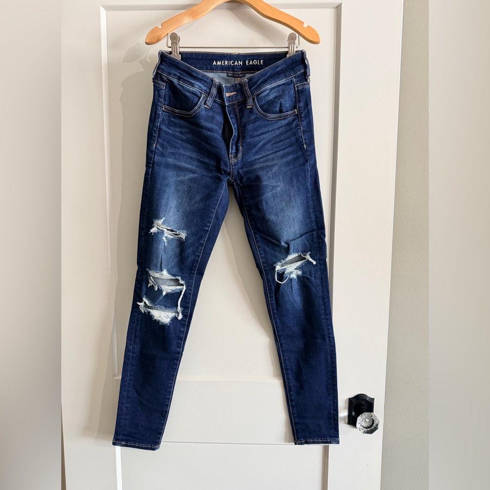 American Eagle Outfitters Dark Blue Distressed Jeans